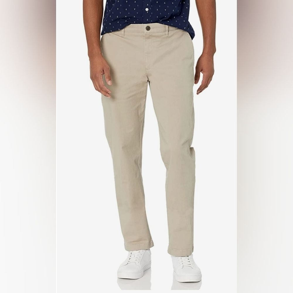 Good Threads Khaki Chino Pants Flat Front Slim Fit Stretch Stone NWT Sz. 32WX36L